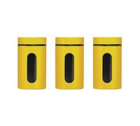 Tea Coffee Sugar Storage Jars Canisters Set of 3 Colour Enamel On Steel Glass (Yellow Enamel)