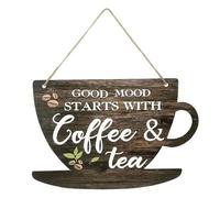 Tea Coffee Wooden Sign, Kitchen Wall Art Decor, Good Moon Starts with Coffee & Tea Hanging Plaques for Kitchen Pictures for Wall, Rustic Coffee Wall Art for Kitchen Bar Home Farmhouse Decoration