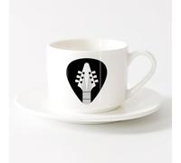 Tea Cup Acoustic Guitar Mediator Guitarist Musician （6oz/175ml） Perfect for Kitchens, Restaurants & Cafes, Great Gift Idea，Sets Tea Cup with Saucers (White)