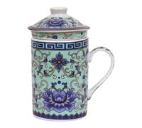Tea Cup Ceramic Tea Cup with Lid and Strainer for Loose Tea Asian Pattern (Purple Water Lily, 507) Chinese Japanese Cup for Tea Lovers Porcelain Asian Gift