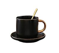 Tea Cup Modern Minimalist Ceramic Coffee Cup Saucer Tea Set Mug Gift Box Business Gift 300ml Tea and Coffee Suitable for Office, Home, Bar, Restauran (Color : Black)