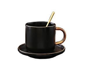 Tea Cup Modern Minimalist Ceramic Coffee Cup Saucer Tea Set Mug Gift Box Business Gift 300ml Tea and Coffee Suitable for Office, Home, Bar, Restauran (Color : Black)