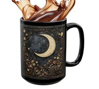 Tea Cup - Moon Flowers Beverage Container,Drinking Mug,for Morning Routine Breaks Birthday Party Seasonal Celebrations Workplace Relaxing Moments Weekend Leisure