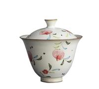 Tea Cup Sets Beginning of The Jingdezhen Coarse Pottery Tureen Pure Manual Hand-Painted Peach Kung Fu Tea Set Afternoon Tea Set(D)