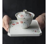 Tea Cup Sets Beginning of The Jingdezhen Coarse Pottery Tureen Pure Manual Hand-Painted Peach Kung Fu Tea Set Afternoon Tea Set(A)