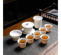 Tea Cup Sets Sushao Sheep Fat Jade Kung Fu Tea Set White Porcelain Relief Dragon and The Phoenix Chinese Business Gifts Afternoon Tea Set