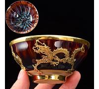 Tea Cup Tenmoku Tea Cup Hand Inlaid Gold Dragon And Phoenix Cup, Kiln Transformation Colorful Master Cup, Kung Fu Tea Bowl Sake Teaware, Gift Box Packaging (Color : Dragon, Size : 3.8 oz)