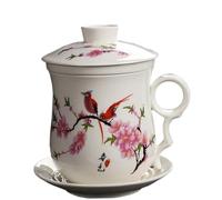 Tea Cup with Infuser 4pcs/Set Tea Mugs with Infuser and Lid Ceramic Cup Retro Peach Blossom Floral Mug Business Gift Steeping with