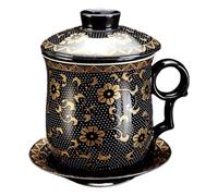 Tea Cup with Infuser and Lid, 360ml Ceramic Chinese Tea Cup with Saucer, Loose Leaf Brewing System for Home Office