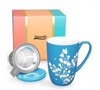 Tea Cup with Infuser and Lid - Ceramic Tea Mug with Lid - Teaware with Filter 15oz, Red