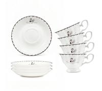 Tea Cups and Saucers, 4 Swan Pairs; White Cup and Saucer Set for Tea Guests | Swan Pattern Tea Cup Set for 4, Each Teacup with Swan Detail for Slow Afternoon Tea, Home Visits and a Warm Tea-Time Table
