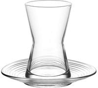 Tea Cups and Saucers Set Hot and Cold Beverages Herbal Tea Drinks Glassware Dishwasher safe Made in Turkey (DRN312, 12)