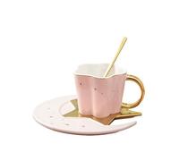 Tea Cups and Saucers Set,Mug Nordic-Style Star and Moon Shaped Design Ceramic Coffee Cup and Saucer Set Creative Mug Afternoon Tea Set Water Cup(C)