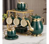 Tea Cups and Saucers Set of 20 Pieces,Luxury Set with Teapot and Tray, Afternoon Tea Coffee Cups with Metal Stand, British Porcelain Tea Party Set for Kitchen,B