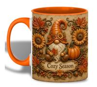 Tea Cups Season Gnome Pumpkin Sunflower Harvest Travel Mug Hot Cocoa 330ML | Porcelain Mug Fabulous Tea Mug for Mulled Drinks Friends Coffee