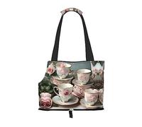 Tea Cups with Roses Romantic print Puppy Carrier Walking Dog Bags Pets Dogs Carrier Bags for small Dogs and Cat and Rabbit