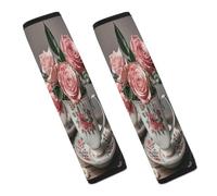 Tea Cups with Roses Romantic Shabby Car Seat Belt Cover Soft Comfortable Shoulder Seatbelt Pads Cover Seat Belt Pad for Suitable for Car Interior Accessorie