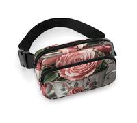 Tea Cups with Roses Romantic Shabby Fanny Pack for Women Men Waist Bag Belt Bag Adjustable Casual Bag for Travel Sports Hiking, white, 7.9x5.1inches