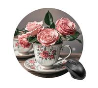 Tea Cups with Roses Romantic Shabby Mouse Pad Round Laptop Mouse Mat Cute Computer Mousepad Keyboard Pad Non-Slip Desk Pads for Gaming Office Work Home