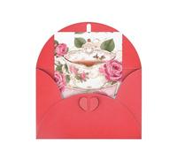 Tea Cups with Roses Romantic Shabby Personalized Christmas Thanksgiving Greeting Card 6x4 inches with Red Envelope for Business Wedding Birthday Housewarming Holiday Card for Family Friends Teachers 1