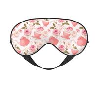 Tea Cups with Roses Romantic Shabby Print Functionality Cozy Eye Mask Adjustable Strap Nap Night Travel Camping Yoga Relax