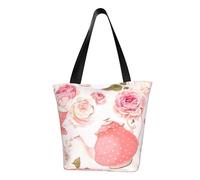 Tea Cups with Roses Romantic Shabby Print Lightweight Shoulder Bag Beach Fashion Handbag Travel Work Functional Accessory