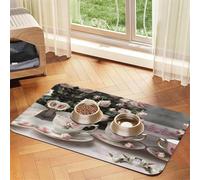 Tea Cups With Roses Romantic Shabby Print Pet Food Bowl Mat,Feeding Mat,Washable Feeding Mats For Dogs And Cats