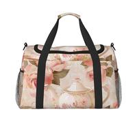 Tea Cups with Roses Romantic Shabby Printed Travel Duffle Bag for Men Women Large Sport Gym Bag Handbag with Shoulder Strap for Travel Weekend Fishing Hunting