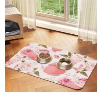 Tea Cups With Roses Romantic Shabby Printing Pet Absorbent Leather Tablecloth,Pet Absorbent Leather Mat,Tidy Feeding Area For Dogs, Cats,Pets