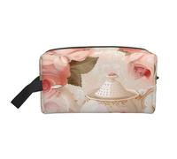 Tea Cups with Roses Romantic Shabby Prints Makeup Bags for Women Girls Large Capacity Zipper Cosmetic Bag Travel Toiletry Bag Organizer with Handle