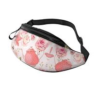Tea Cups with Roses Romantic Shabby Waist Bag Bumbags for Men Women, Print Polyester Waist Pack for Travel Walking Sport with Adjustable Strap