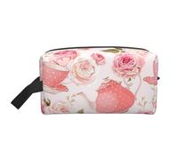 Tea Cups with Roses Romantic Shabby Water-Resistant Travel Toiletry Organizer Bag, Large Capacity Portable Cosmetic Storage for Gym/Daily Essentials