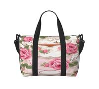 (Tea Cups with Roses Romantic Shabby) Waterproof Lightweight Hand Travel Bag - Large Carry-On for 3-5 Day Trips | Air Travel, Sports, Weekend Use | Men & Women (1-Pack)