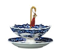 Tea Diffuser - Umbrella Shaped Ceramic Chinese Filter with Tray | Blue and White Porcelain Loose Tea Leaf Steeper Infuser Leak Proof Design | Ceramic Strainer - Home Office Camping Ceremony