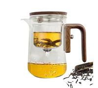 Tea Drip Filter Bottle - Glass Teapot with Infuser | Clear Tea Leaf Water Jug with Wooden Handle, Anti-Spill Tea Bottle for School Dorm