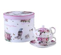 London Boutique Tea for One, Teapot cup Saucer Set Gifts for Women Tea Set for 1 New Bone China Vintage Flora Gift for Her 350m (Bird Rose Butterfly)