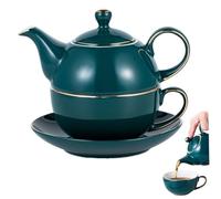 Tea for One Teapot and Cup Set Ceramic Teapot and Cup Set with Saucer, Elegant and Stylish Tea Pot Sets for Table and Kitchen Decoration, Peacock Green
