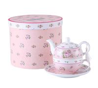 London Boutique Tea for One Teapot Tea cup Saucer Set Gifts for Women Afternoon Tea Set for 1 Vintage Rose Flora Porcelain Gift for Her (Rose Pink)