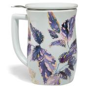 Tea Forte Demoiselle Fiore Ceramic 14 Ounce Tea Mug with Infuser and Lid, Ceramic Cup with Handle for Steeping Loose Leaf Teas, Dishwasher & Microwave Safe