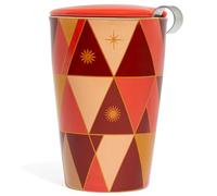 Tea Forte Warming Joy Double-Walled Ceramic Kati Cup with Removable Stainless Steel Infuser Basket and Lid, Steeps 12 oz Loose Leaf Tea, Lid and Cup Dishwasher & Microwave Safe