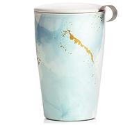 Tea Forte Wellbeing Double-Walled Ceramic Kati Cup with Removable Stainless Steel Infuser Basket and Lid, Steeps 12 oz Loose Leaf Tea, Lid and Cup Dishwasher & Microwave Safe