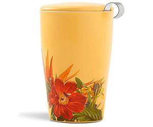 Tea Forte Double-Walled Ceramic Kati Cup, Removable Stainless Steel Infuser Basket and Lid, Steeps 12 oz Loose Leaf Tea, Dishwasher & Microwave Safe, Paradis