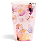 Tea Forte Kati Cup Mariposa, Ceramic Tea Infuser Cup with Infuser Basket and Lid for Steeping Loose Leaf Tea, 11935