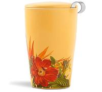 Tea Forte Paradis Double-Walled Ceramic Kati Cup with Removable Stainless Steel Infuser Basket and Lid, Steeps 12 oz Loose Leaf Tea, Lid and Cup Dishwasher & Microwave Safe