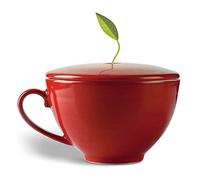 Tea Forte Porcelain Tea Cup and Lid, Steeps 8 oz., Microwave & Dishwasher Safe, Café Cup Ruby Red