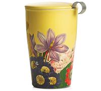 Tea Forte Soleil Double-Walled Ceramic Kati Cup with Removable Stainless Steel Infuser Basket and Lid, Steeps 12 oz Loose Leaf Tea, Lid and Cup Dishwasher & Microwave Safe, Gifts for Mom