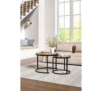 Tea Glass Round Nesting Coffee Table Set of 2 Living and Home Tan One Size
