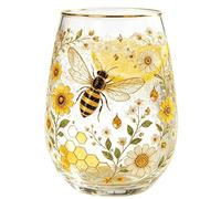 Tea Glasses Embossed Tea Cup Bees and Birds 14 fl oz | Elegant Glassware Golden Edge Hot Chocolate Milk Cold Drinks Home Kitchen Party Mom Wife Girlfriend