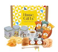 Tea Hamper Pooh Bear Gift Set Including 3 x 70g Loose Leaf Tea, British Biscuits, Honey Pots & House of Gifts Honey Spoon & Box | Biscuit & Brew Gift Box, Elegant Treat Selection