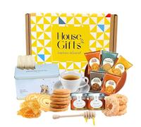 Tea Hamper Pooh Bear Gift Set Including 40 Breakfast Tea Bags, British Biscuits, Honey Pots & House of Gifts Honey Spoon & Box | Biscuit & Brew Gift Box, Elegant Treat Selection